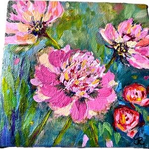 Original acrylic mini flower painting-4x4”